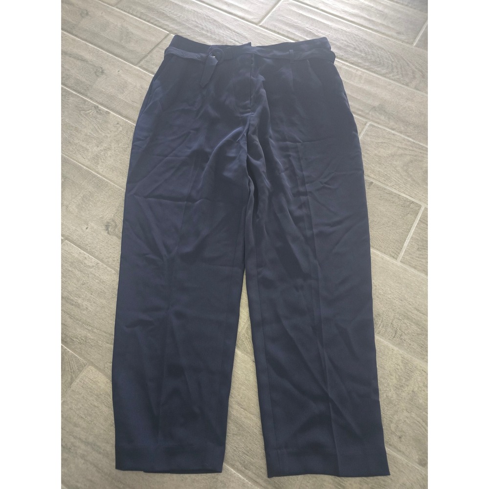 Boden Navy Blue High Rise Wide Leg Belted Trousers Tapered Size US 12R NWT